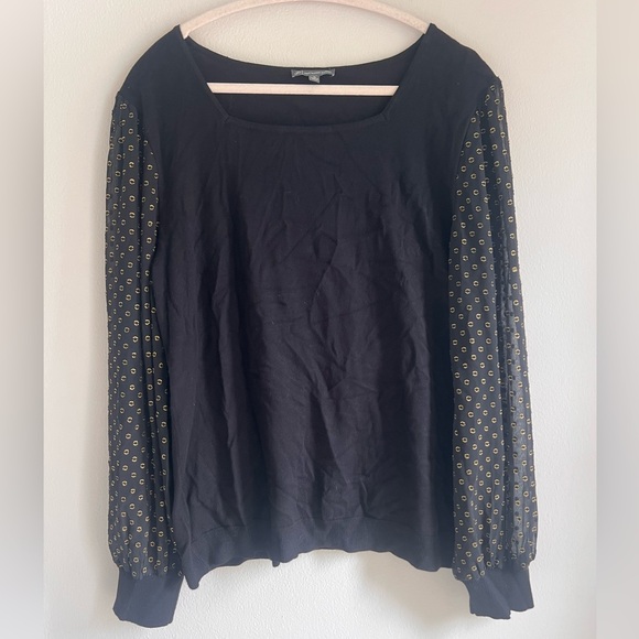 Adriana Papell Black Gold Dot Sheer Long Sleeve Blouse size XL - Picture 1 of 5